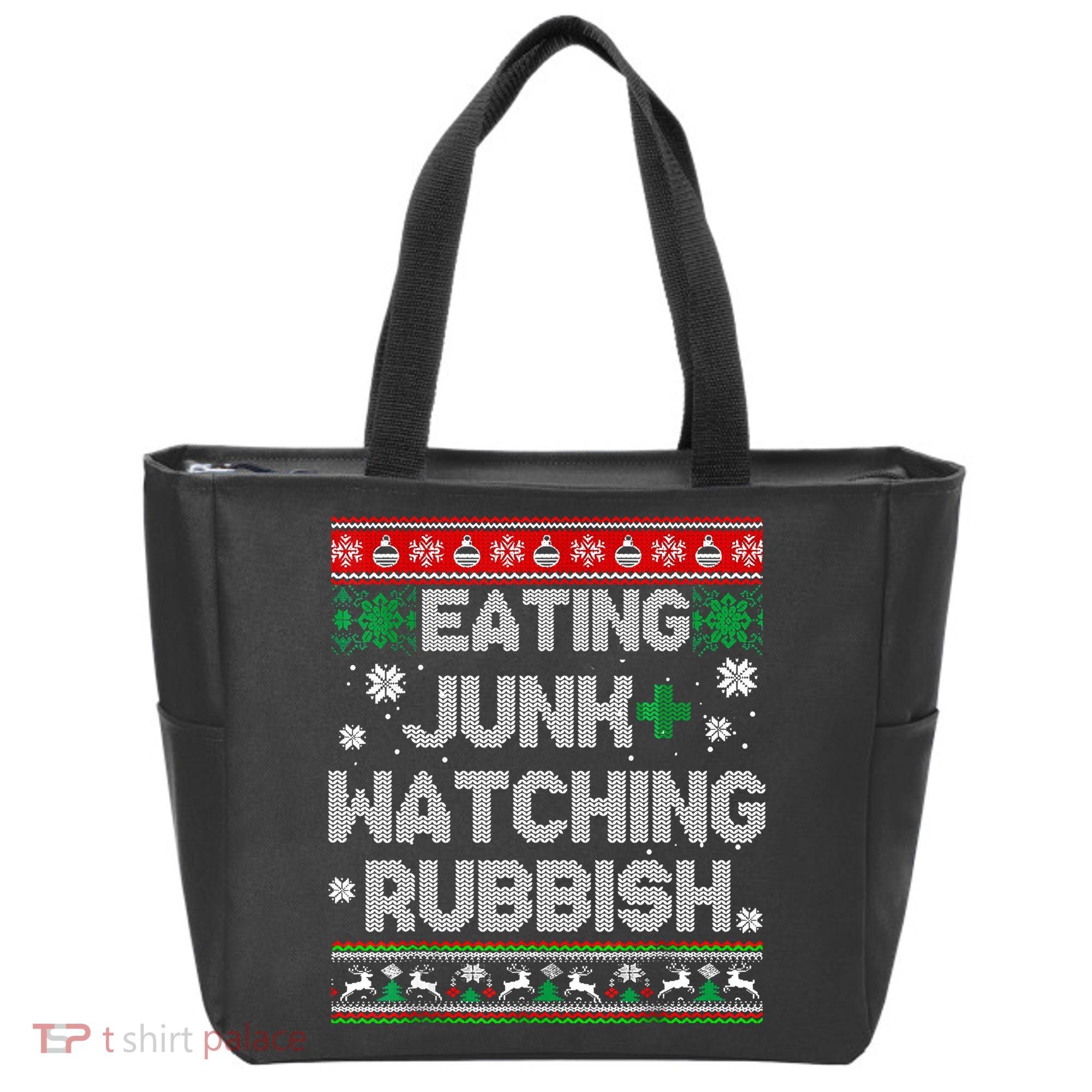 Eating Junk And Watching Rubbish Ugly Christmas Sweaters Tote Bag