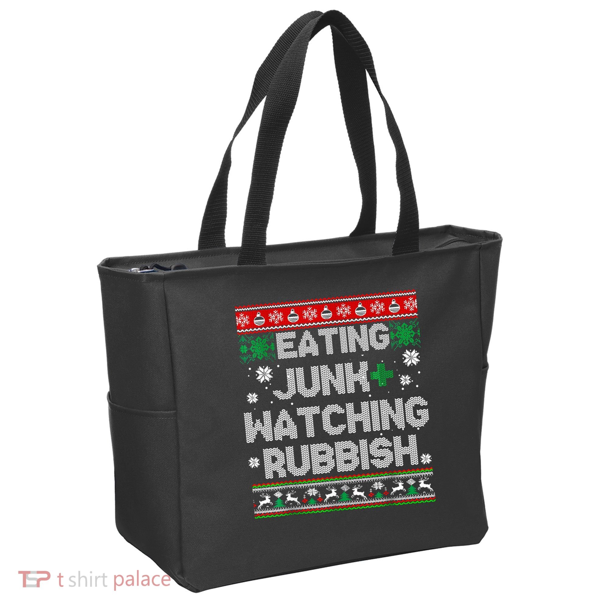 Eating Junk And Watching Rubbish Ugly Christmas Sweaters Tote Bag