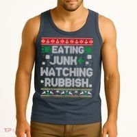 Eating Junk And Watching Rubbish Ugly Christmas Sweaters Tank Top thumb 3