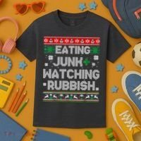 Eating Junk And Watching Rubbish Ugly Christmas Sweaters Kids T-Shirt thumb 3
