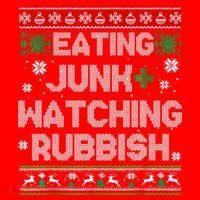 Eating Junk And Watching Rubbish Ugly Christmas Sweaters Santa Hat thumb 1