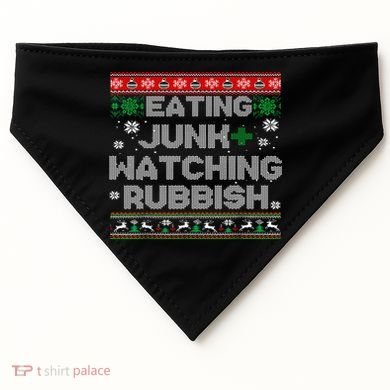 Eating Junk And Watching Rubbish Ugly Christmas Sweaters  USA-Made Doggie Bandana