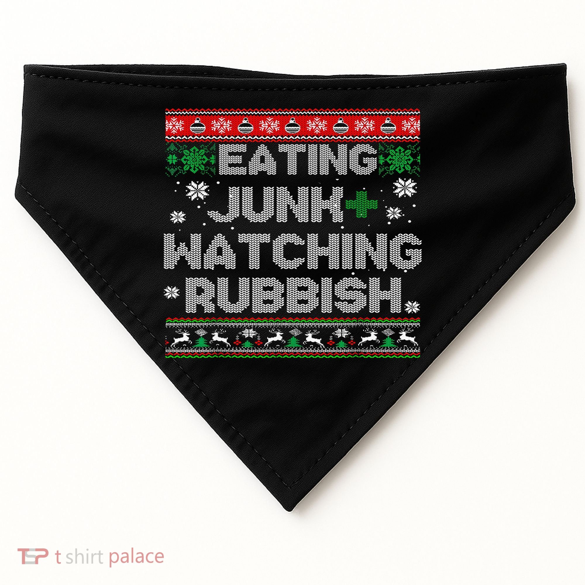 Eating Junk And Watching Rubbish Ugly Christmas Sweaters  USA-Made Doggie Bandana
