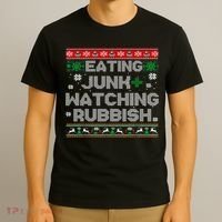 Eating Junk And Watching Rubbish Ugly Christmas Sweaters  T-Shirt thumb 3