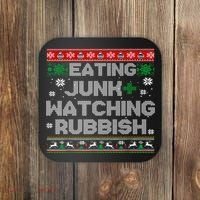 Eating Junk And Watching Rubbish Ugly Christmas Sweaters  Coaster thumb 0