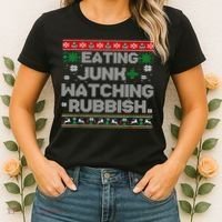 Eating Junk And Watching Rubbish Ugly Christmas Sweaters  Women's T-Shirt thumb 2
