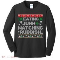 Eating Junk And Watching Rubbish Ugly Christmas Sweaters  Kids Long Sleeve Shirt thumb 0