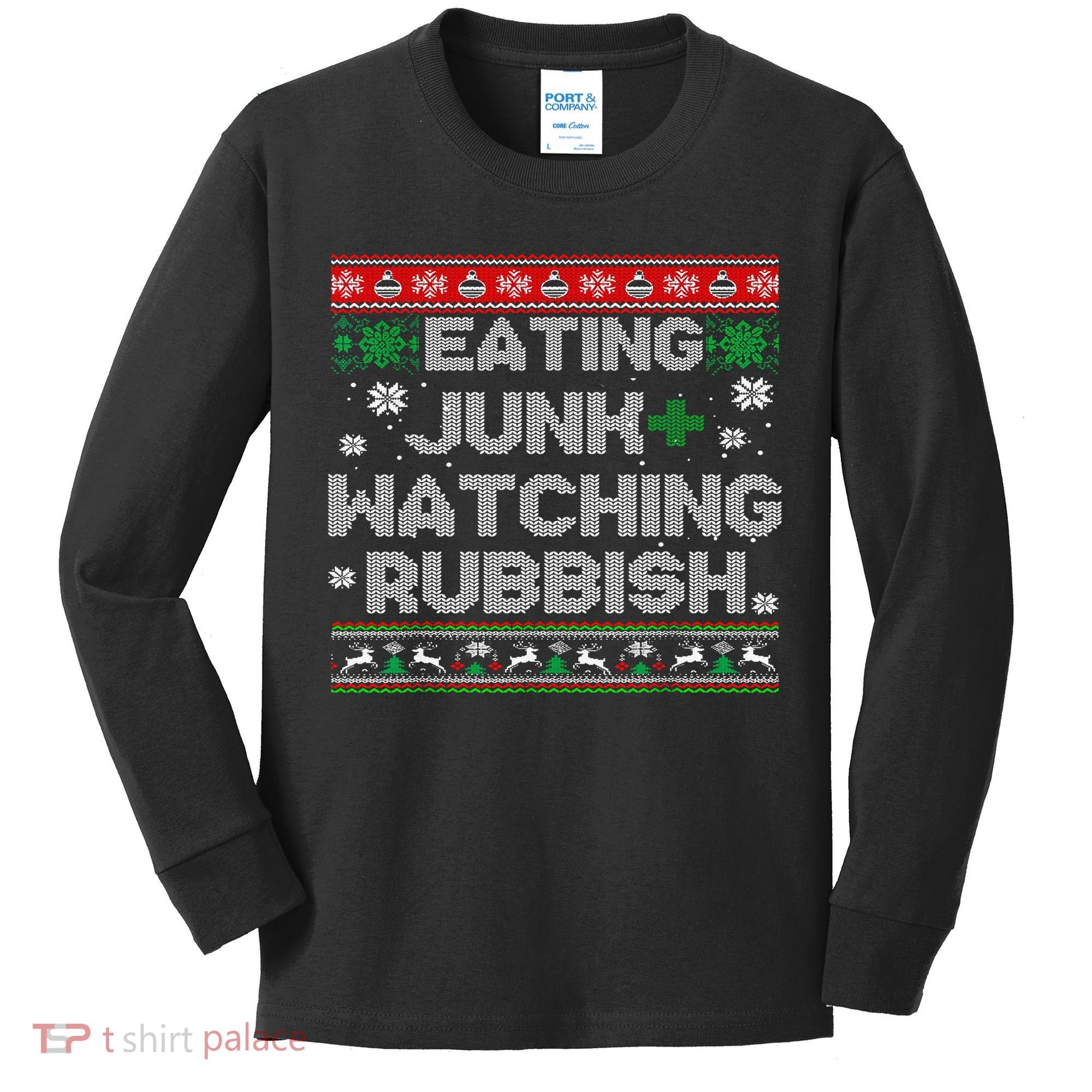 Eating Junk And Watching Rubbish Ugly Christmas Sweaters  Kids Long Sleeve Shirt