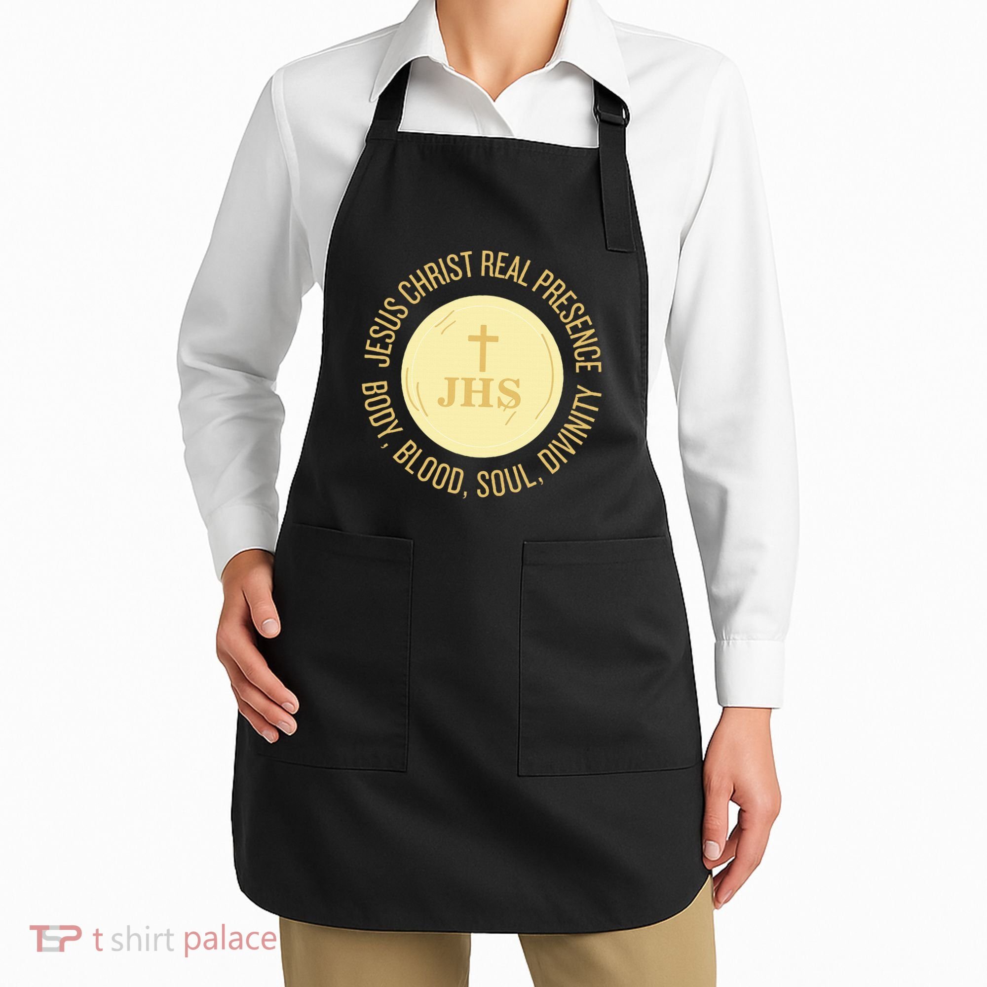 Eucharist Jesus Christ Presence Body Blood Soul Divinity Apron