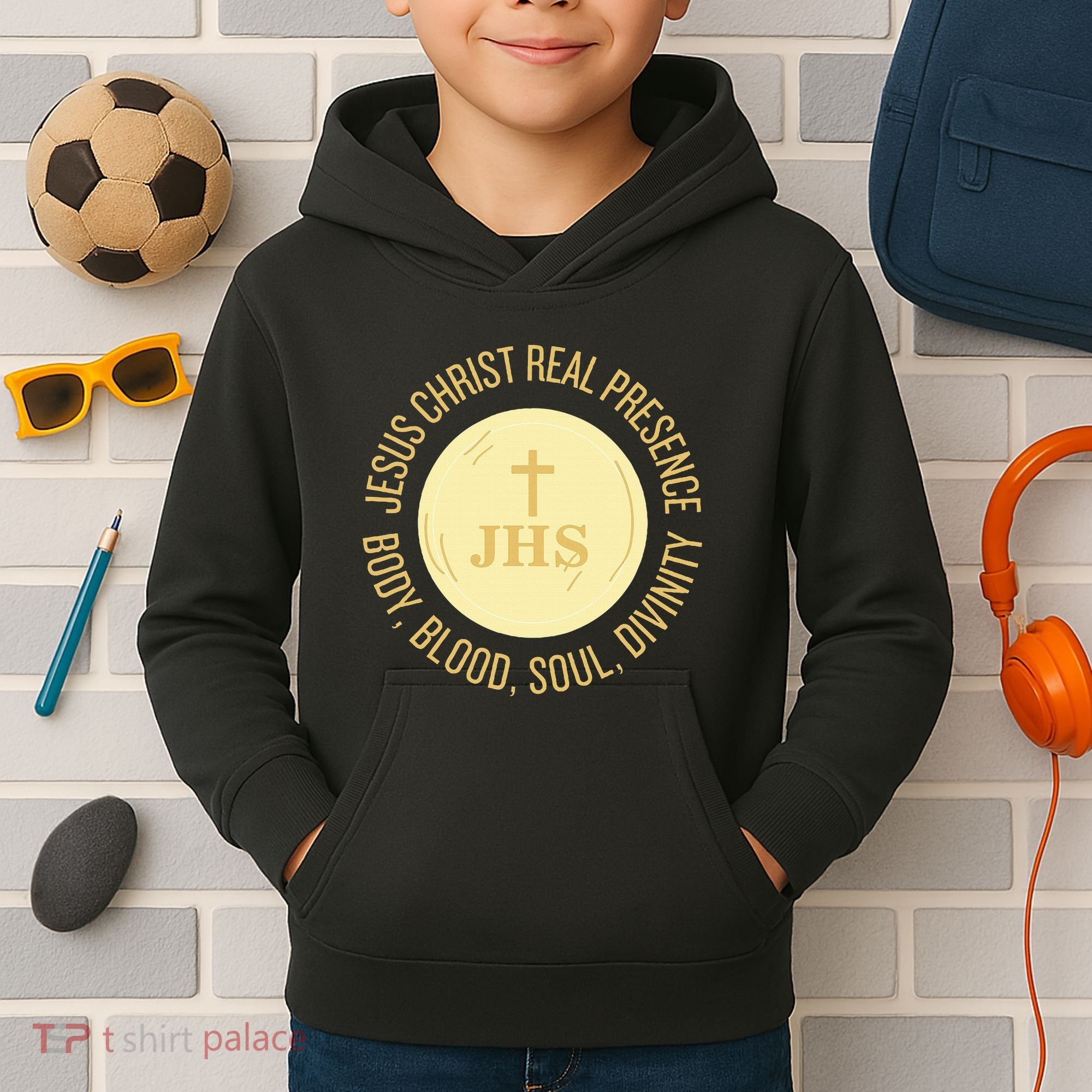 Eucharist Jesus Christ Presence Body Blood Soul Divinity Kids Hoodie
