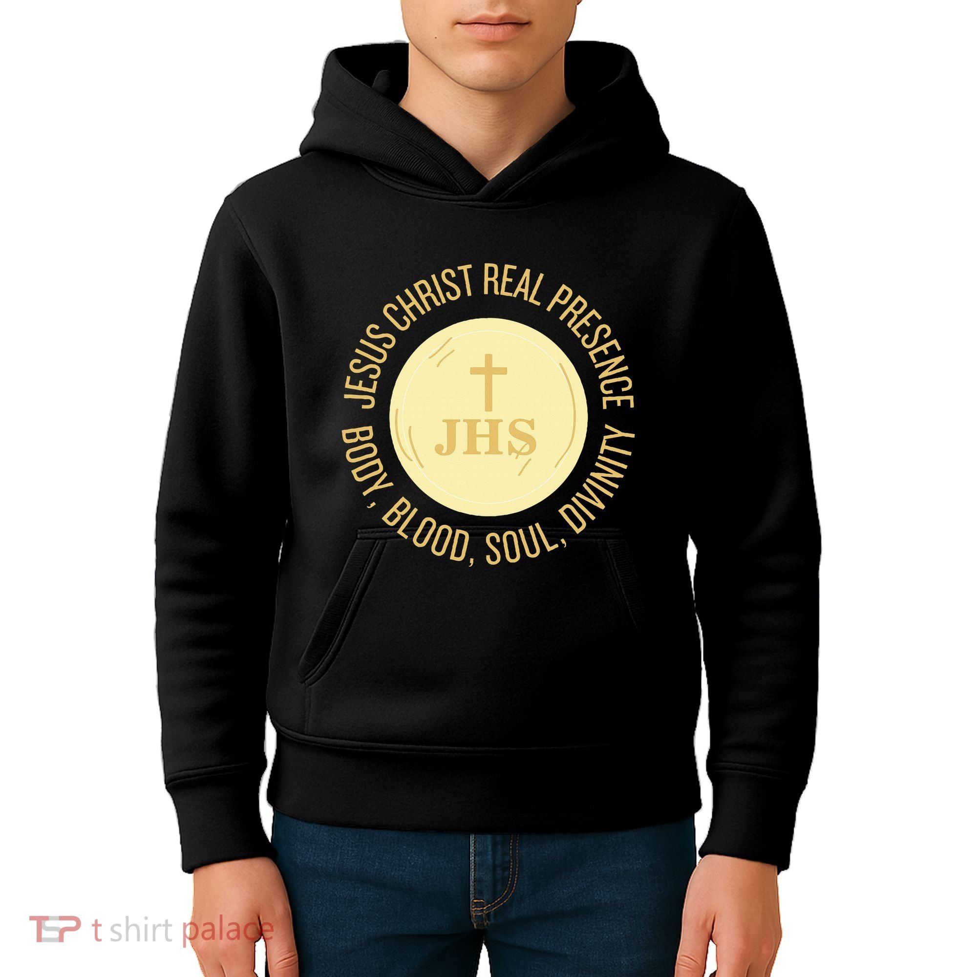 Eucharist Jesus Christ Presence Body Blood Soul Divinity Kids Hoodie