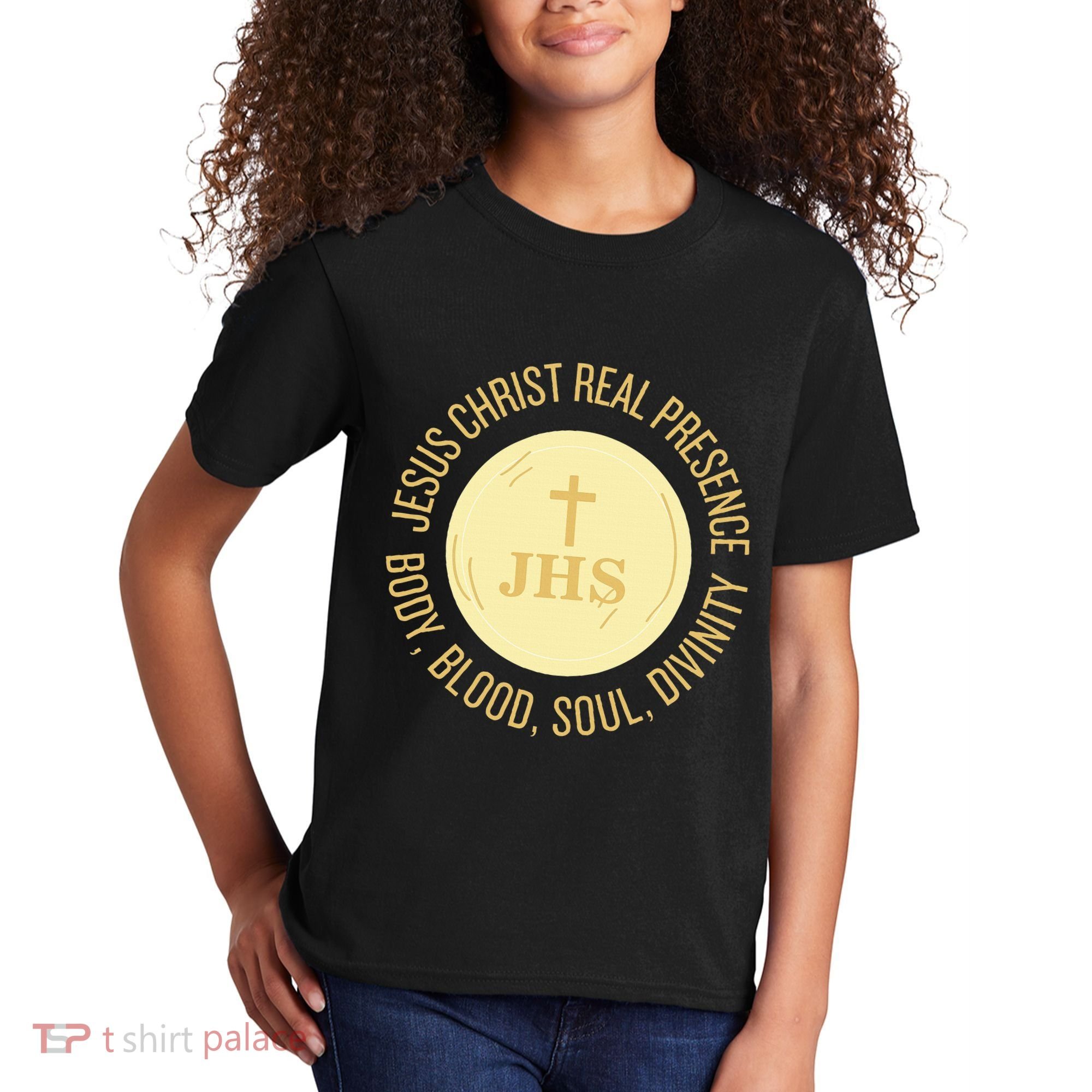 Eucharist Jesus Christ Presence Body Blood Soul Divinity Kids T-Shirt