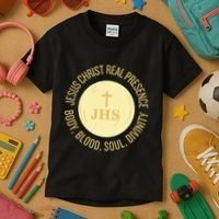 Eucharist Jesus Christ Presence Body Blood Soul Divinity Kids T-Shirt thumb 3