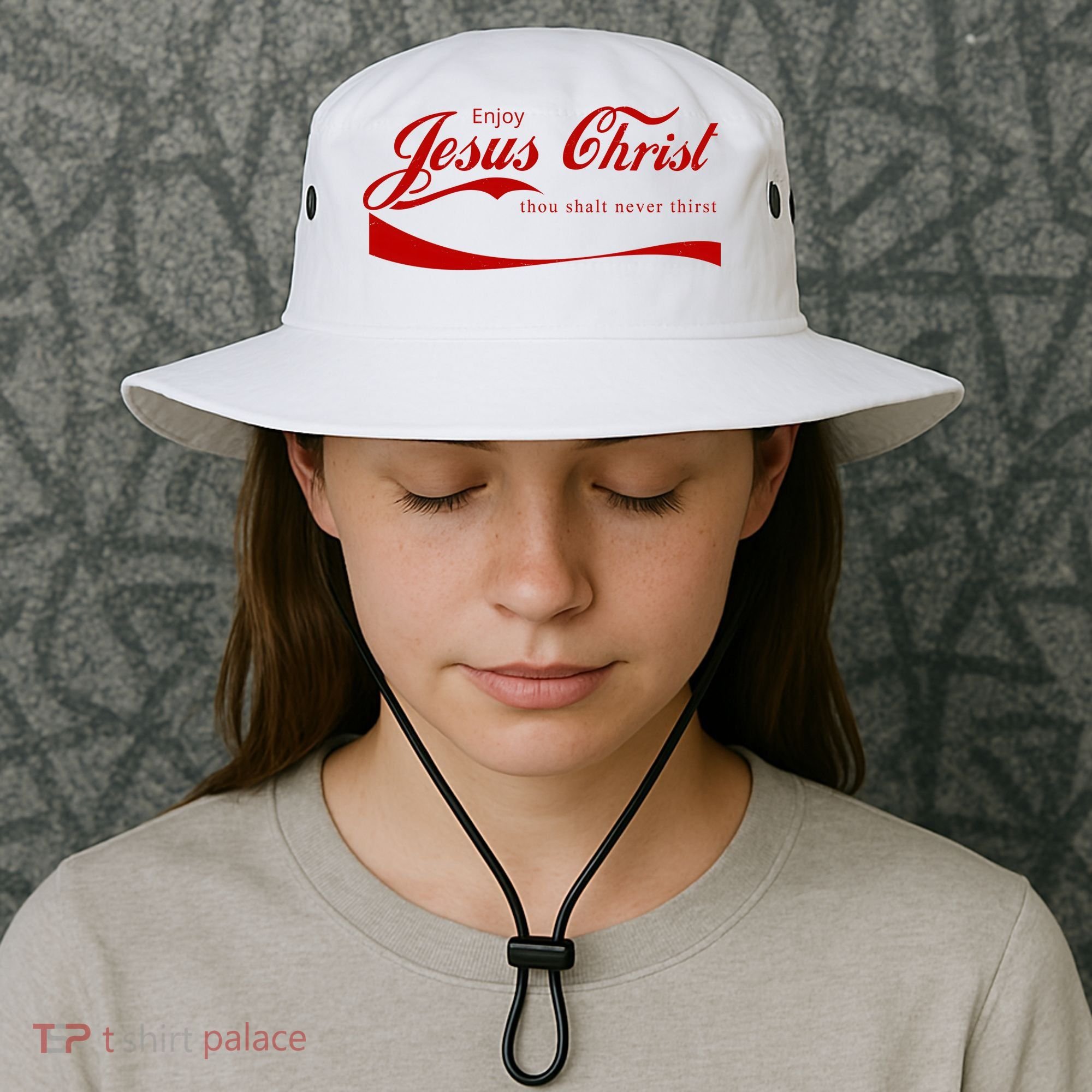Enjoy Jesus Christ Thou Shalt Never Thirst Bucket Hat