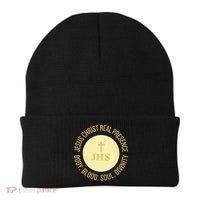 Eucharist Jesus Christ Presence Body Blood Soul Divinity Beanie thumb 0