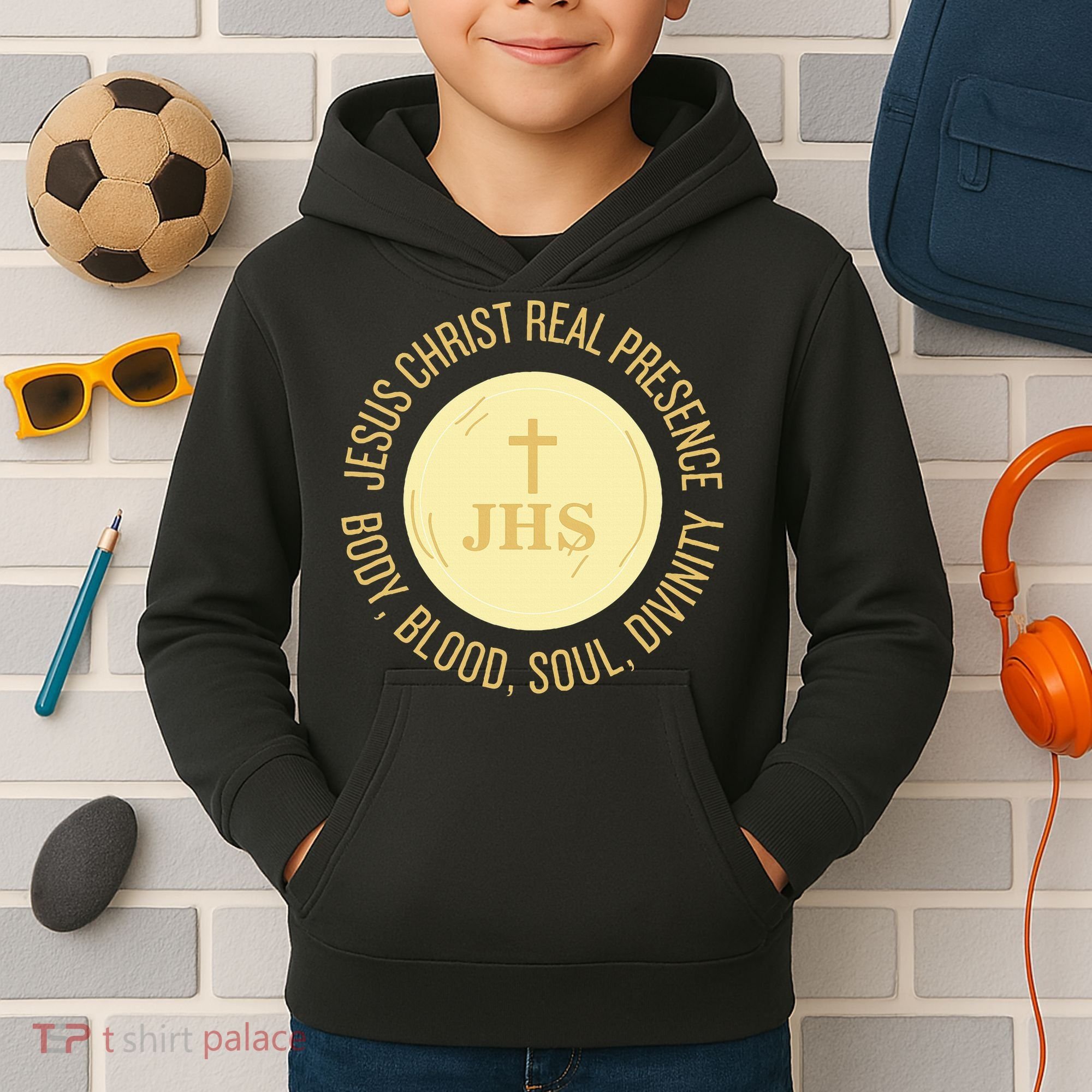 Eucharist Jesus Christ Presence Body Blood Soul Divinity Kids Hoodie