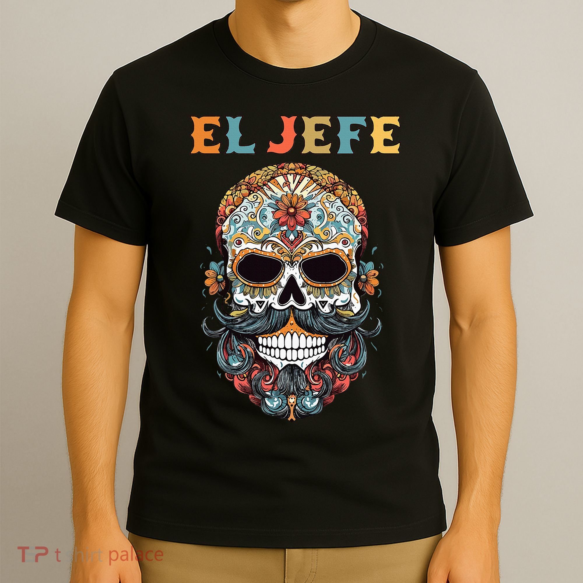 El Jefe Funny Skull Mexican Boss Spanish Dia De Los Muertos T-Shirt