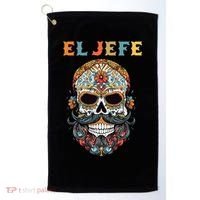 El Jefe Funny Skull Mexican Boss Spanish Dia De Los Muertos Golf Towel thumb 0