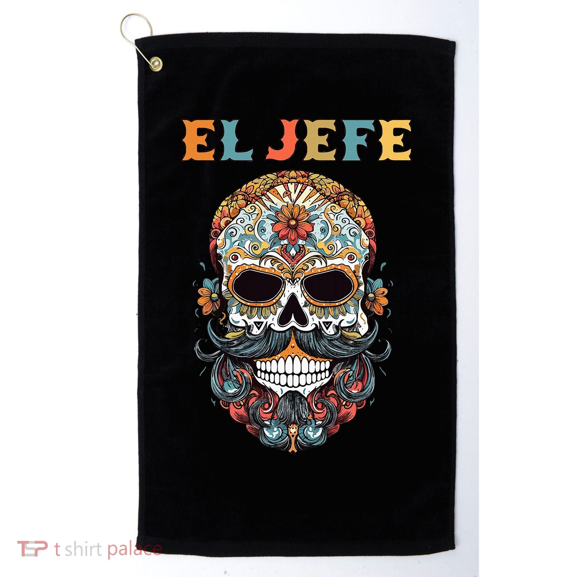 El Jefe Funny Skull Mexican Boss Spanish Dia De Los Muertos Golf Towel