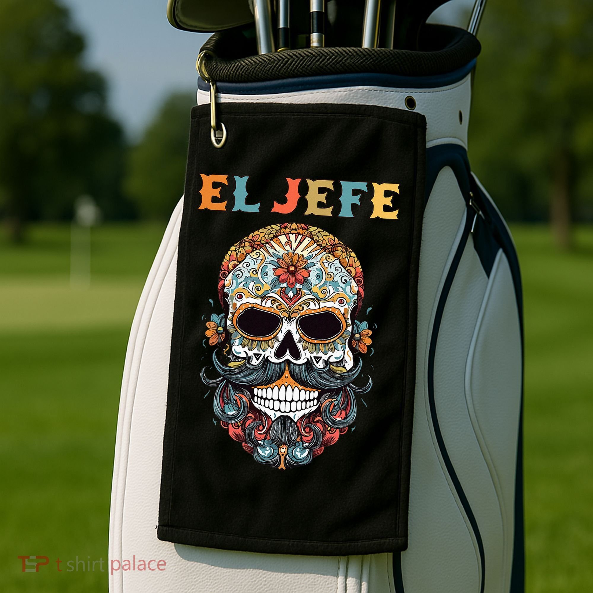 El Jefe Funny Skull Mexican Boss Spanish Dia De Los Muertos Golf Towel