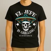 El Jefe Grilling Stand Back Funny Mexican Dad Playera T-Shirt thumb 3