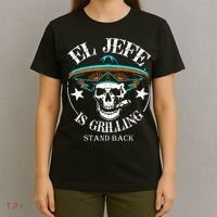 El Jefe Grilling Stand Back Funny Mexican Dad Playera T-Shirt thumb 4