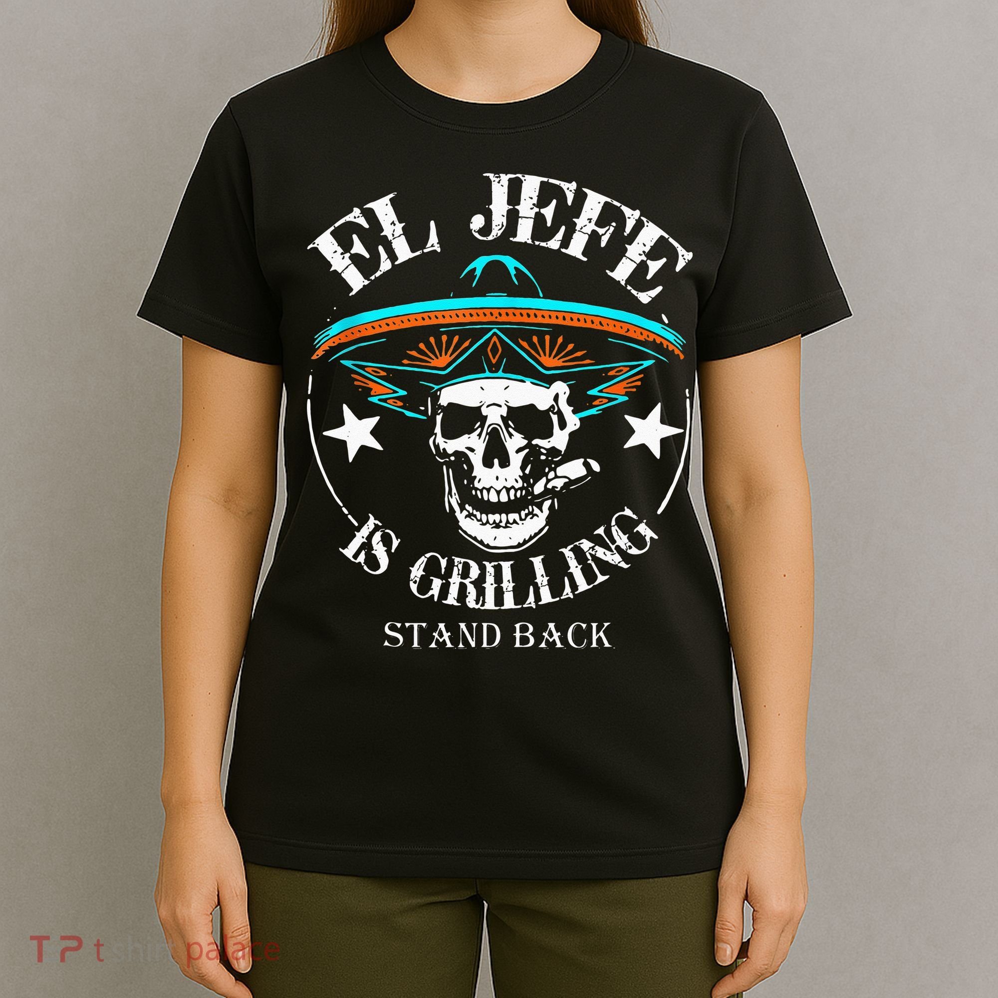 El Jefe Grilling Stand Back Funny Mexican Dad Playera T-Shirt