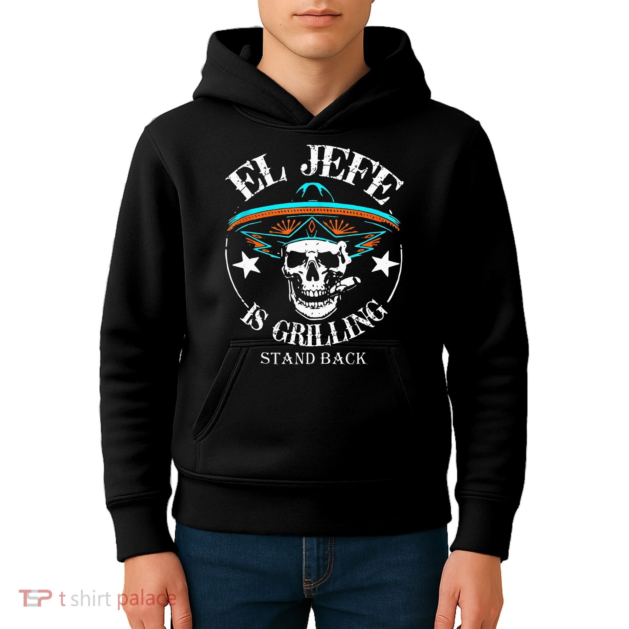 El Jefe Grilling Stand Back Funny Mexican Dad Playera Kids Hoodie