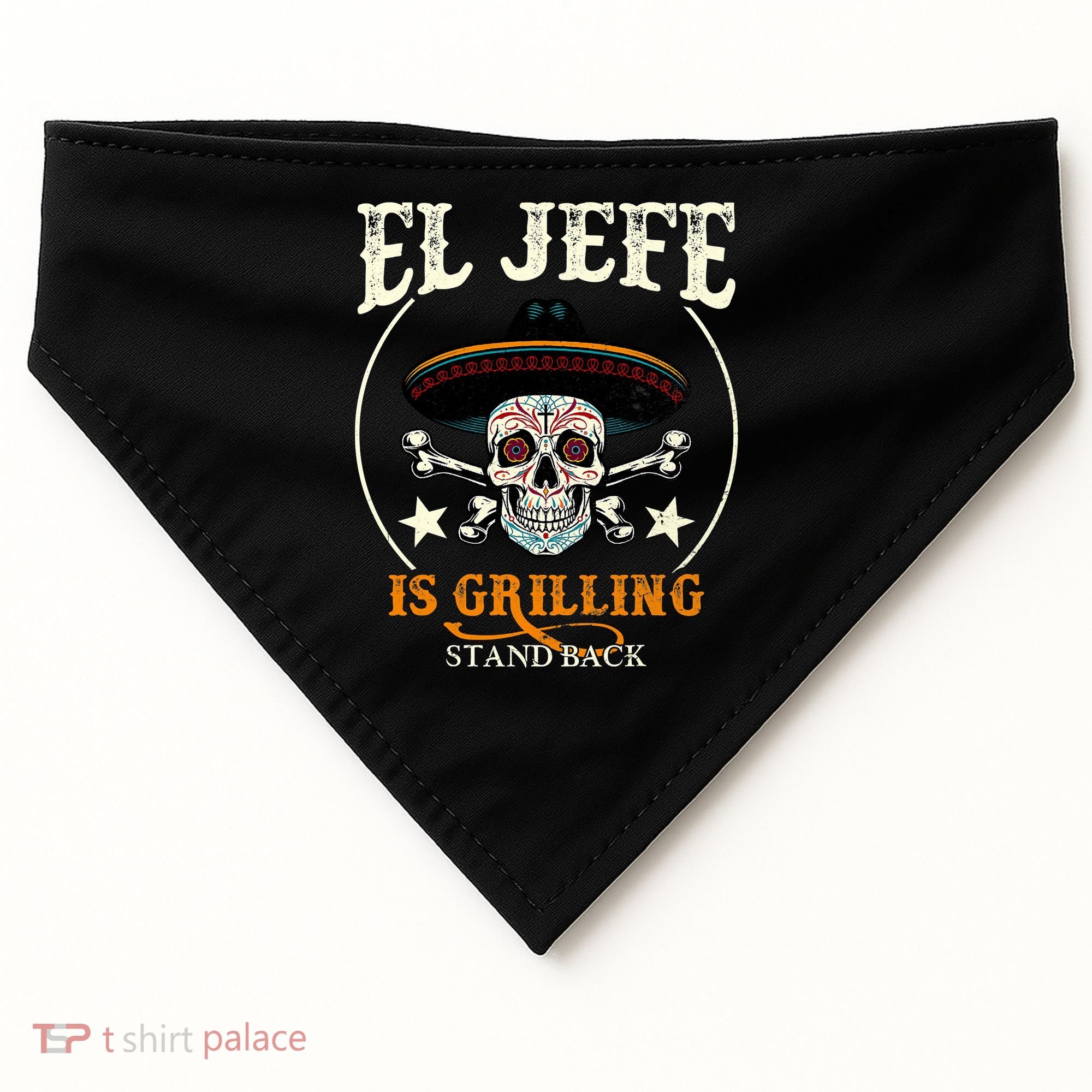 El Jefe Grilling Stand Back Funny Mexican Dad Playera USA-Made Doggie Bandana