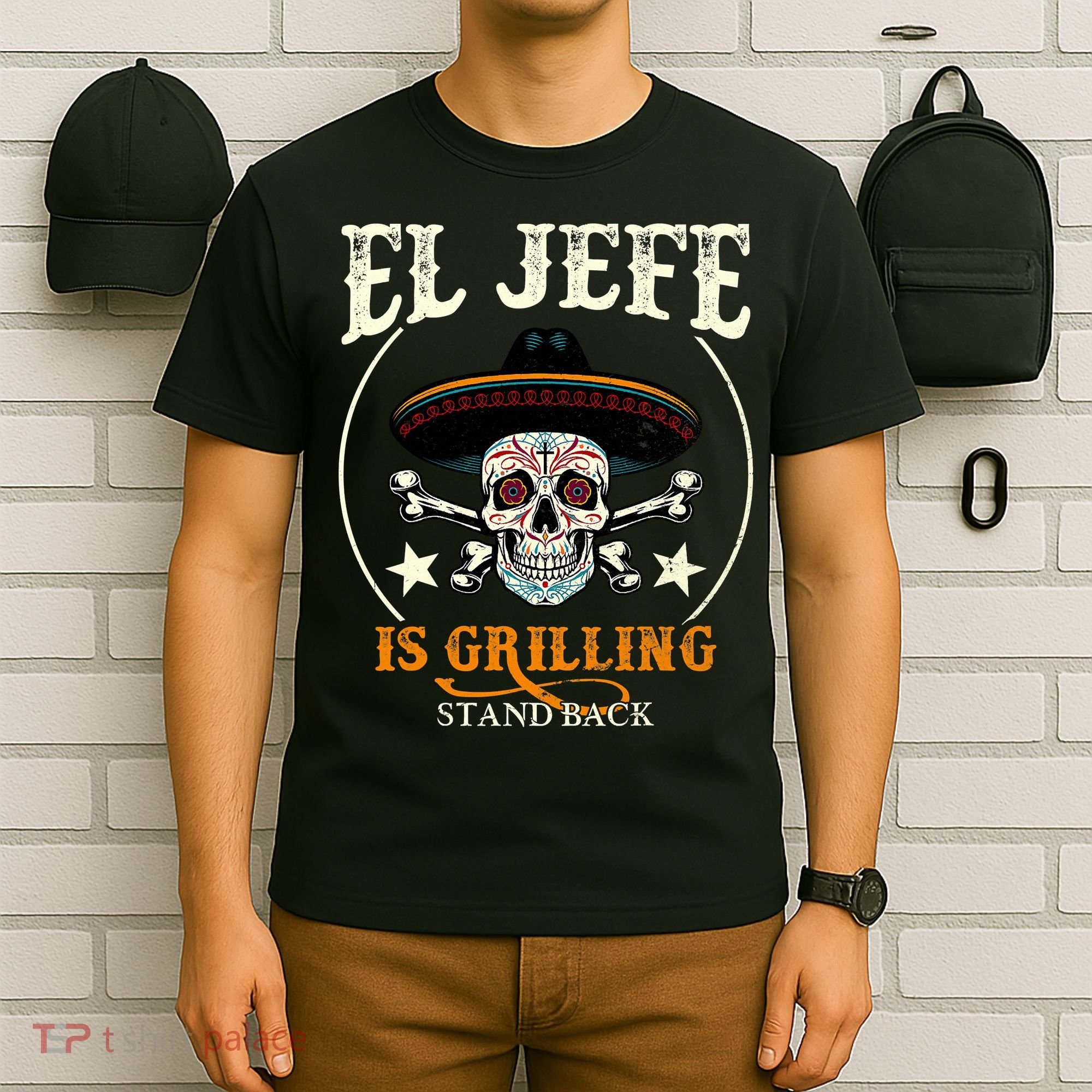 El Jefe Grilling Stand Back Funny Mexican Dad Playera T-Shirt
