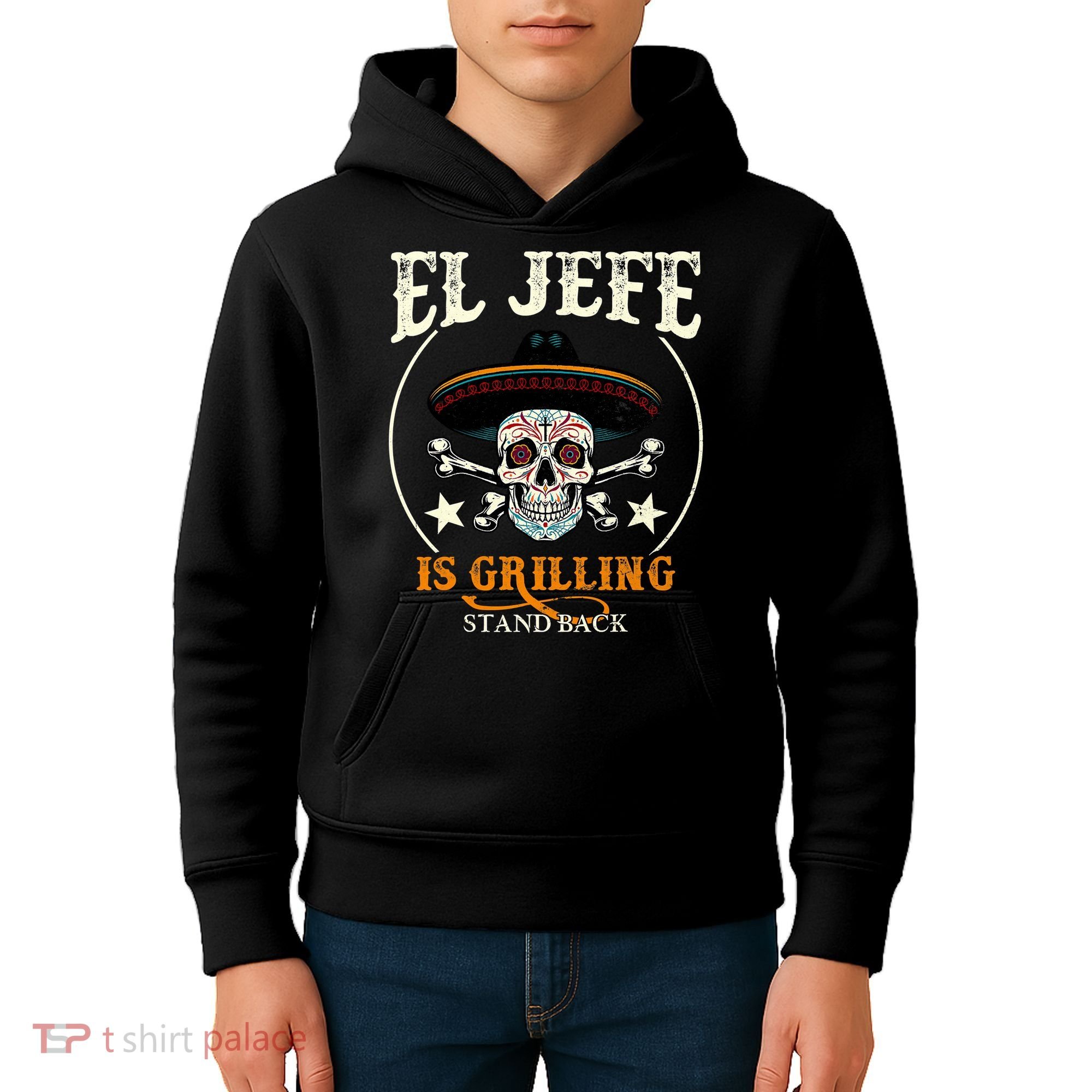 El Jefe Grilling Stand Back Funny Mexican Dad Playera Kids Hoodie