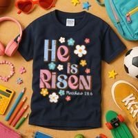 Easter Jesus He Is Risen Christian Faith Girl Kids T-Shirt thumb 3