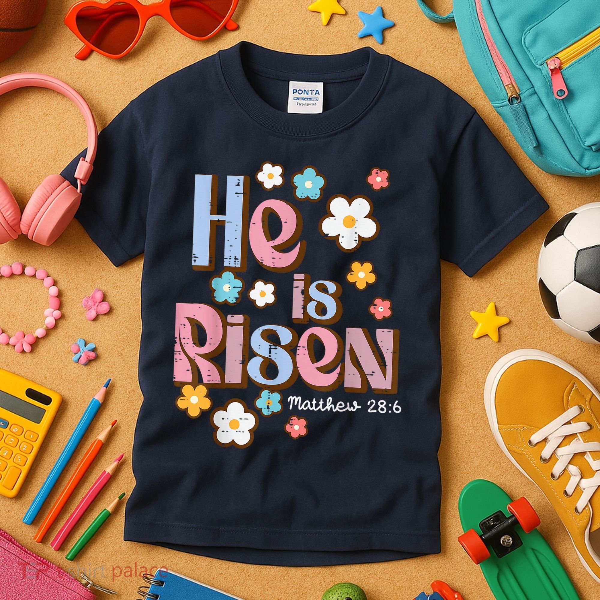 Easter Jesus He Is Risen Christian Faith Girl Kids T-Shirt