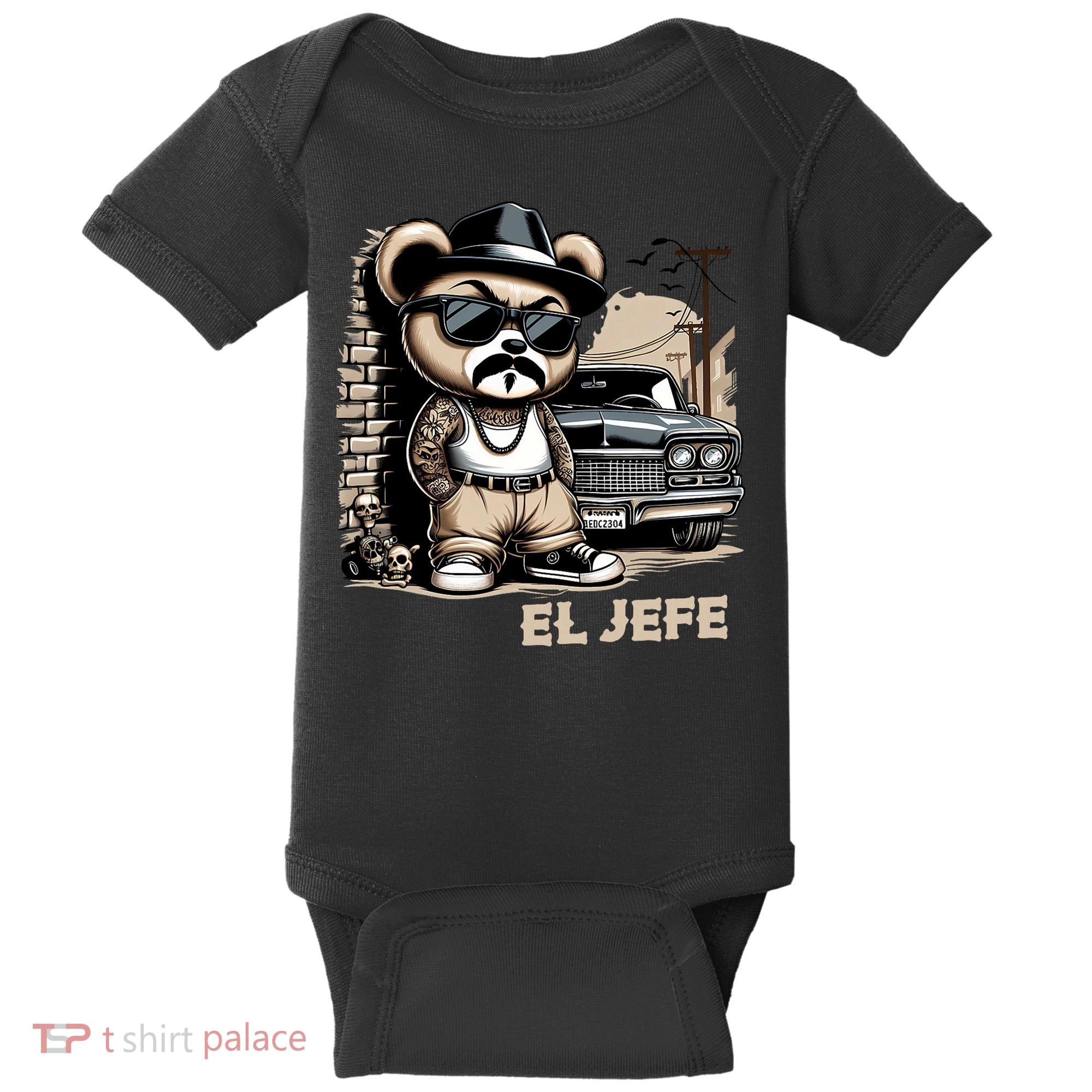 El Jefe Hip Hop Teddy Bear Lowrider Chicano Cholo Baby Bodysuit