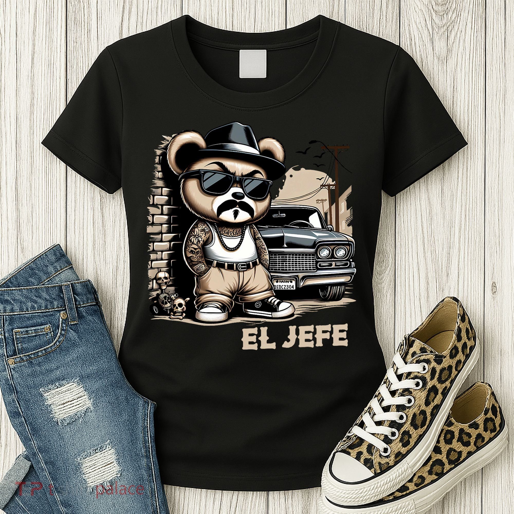 El Jefe Hip Hop Teddy Bear Lowrider Chicano Cholo Women's T-Shirt