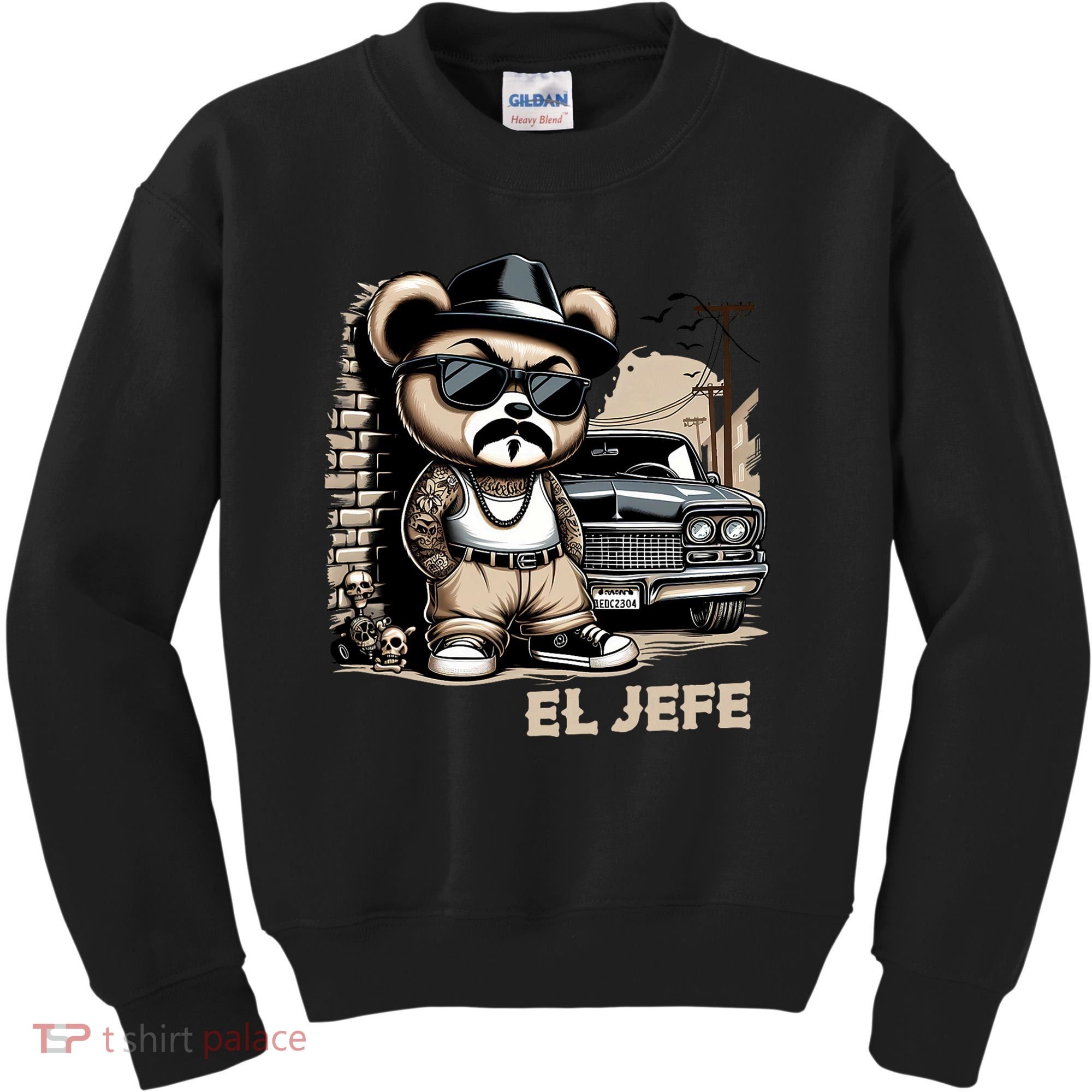 El Jefe Hip Hop Teddy Bear Lowrider Chicano Cholo Kids Sweatshirt