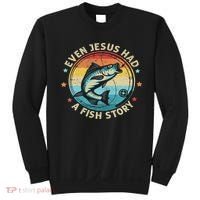 Even Jesus Has A Fish Story Christian Fisherman Funny Retro Sweatshirt thumb 0