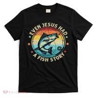Even Jesus Has A Fish Story Christian Fisherman Funny Retro T-Shirt thumb 0