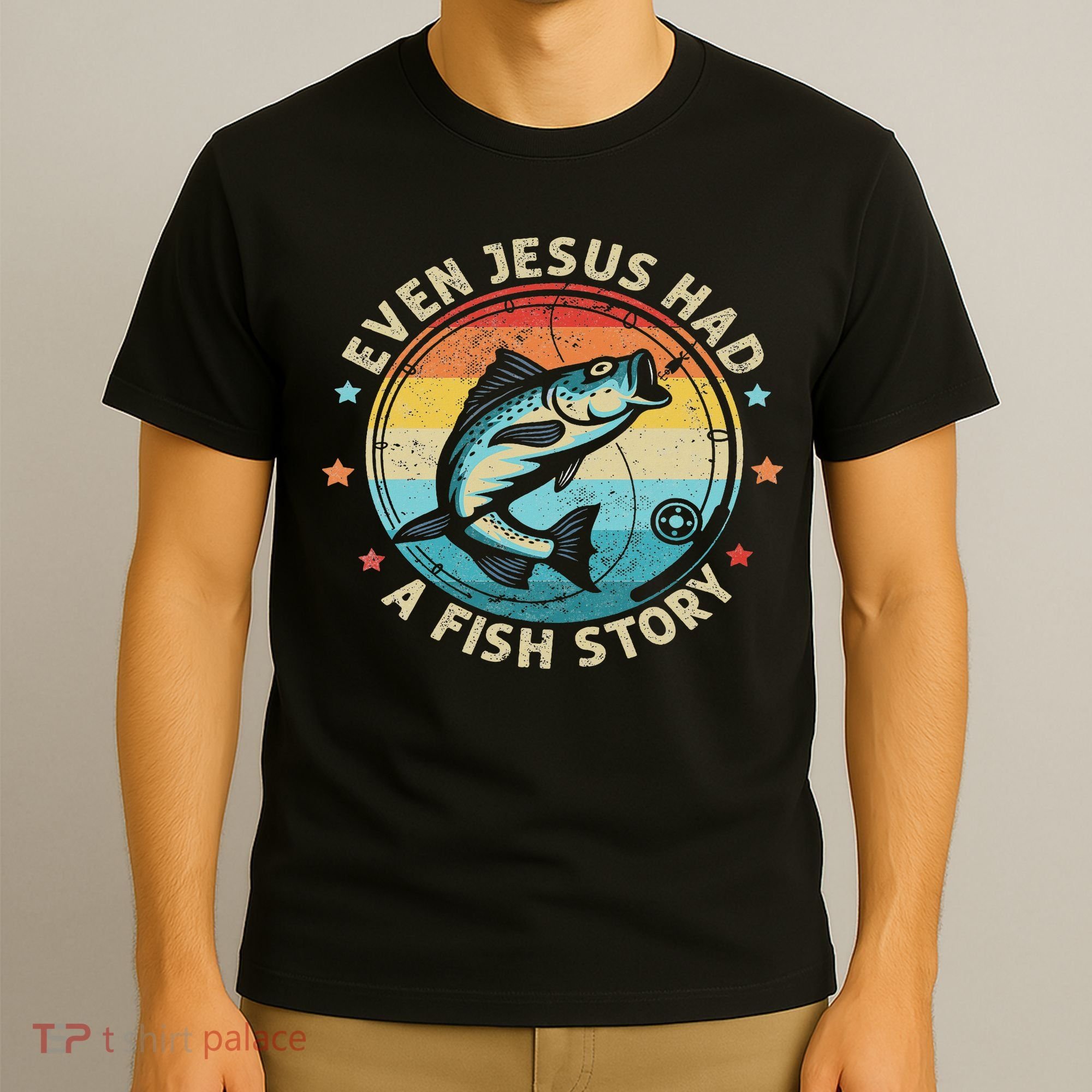 Even Jesus Has A Fish Story Christian Fisherman Funny Retro T-Shirt