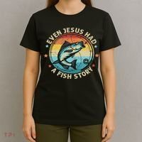 Even Jesus Has A Fish Story Christian Fisherman Funny Retro T-Shirt thumb 4