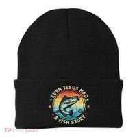 Even Jesus Has A Fish Story Christian Fisherman Funny Retro Beanie thumb 0