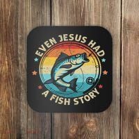 Even Jesus Has A Fish Story Christian Fisherman Funny Retro Coaster thumb 0