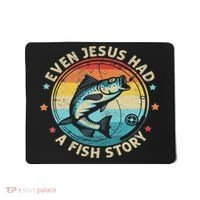 Even Jesus Has A Fish Story Christian Fisherman Funny Retro Mousepad thumb 0