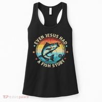 Even Jesus Has A Fish Story Christian Fisherman Funny Retro Women's Tank Top thumb 0