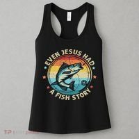 Even Jesus Has A Fish Story Christian Fisherman Funny Retro Women's Tank Top thumb 3