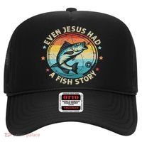Even Jesus Has A Fish Story Christian Fisherman Funny Retro Hat thumb 0