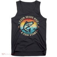 Even Jesus Has A Fish Story Christian Fisherman Funny Retro Tank Top thumb 0