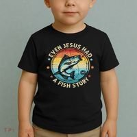 Even Jesus Has A Fish Story Christian Fisherman Funny Retro Toddler T-Shirt thumb 2
