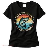 Even Jesus Has A Fish Story Christian Fisherman Funny Retro Women's T-Shirt thumb 0