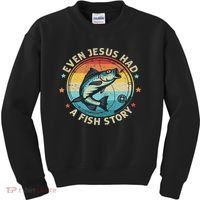 Even Jesus Has A Fish Story Christian Fisherman Funny Retro Kids Sweatshirt thumb 0